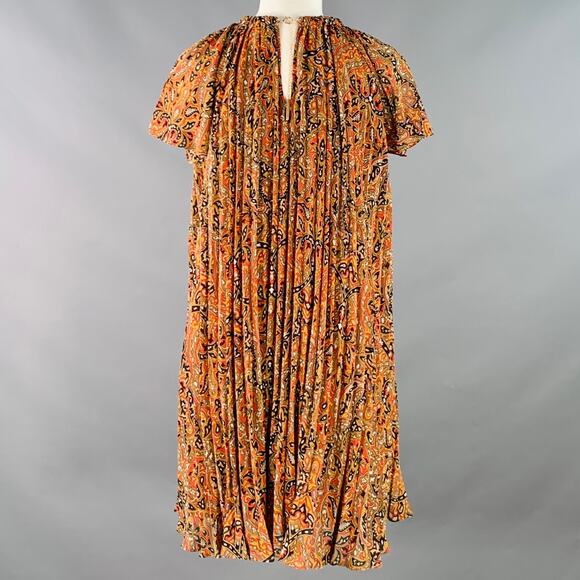 XS Orange Black Polyester Accordion Pleated Cocktail Dress - Picture 5 of 7